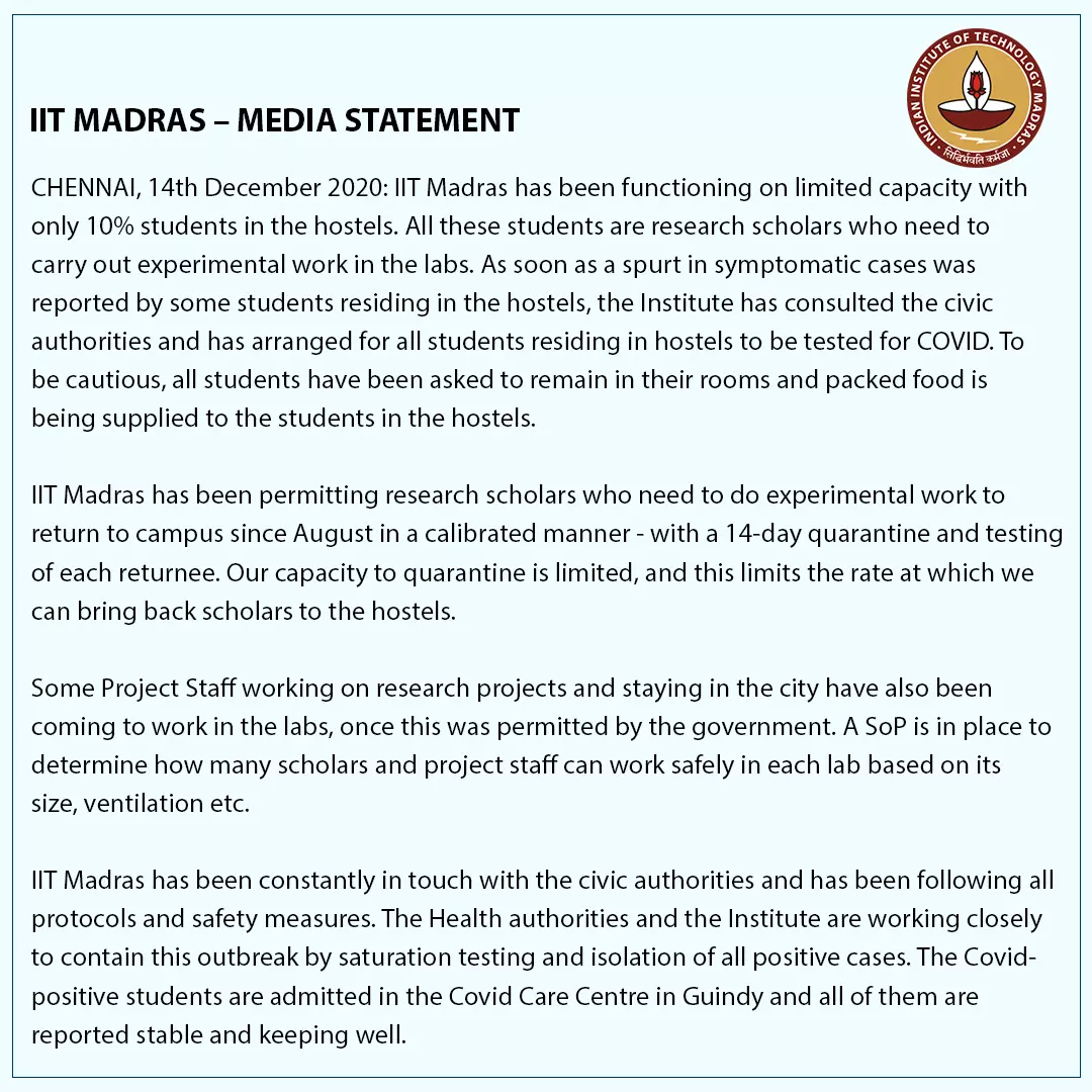 Corona Case पाए जाने पर IIT Madras ने लिया बड़ा निर्णय