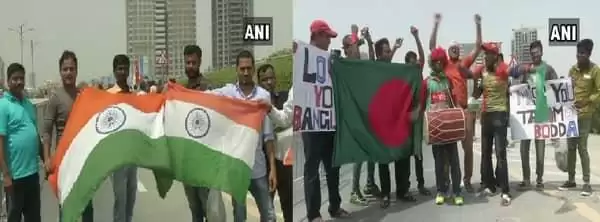 AsiaCup2018 INDvsBAN भारतीय और बांग्लादेशी प्रशंसकों दुबई में क्रिकेट स्टेडियम के बाहर मना रहे जश्न