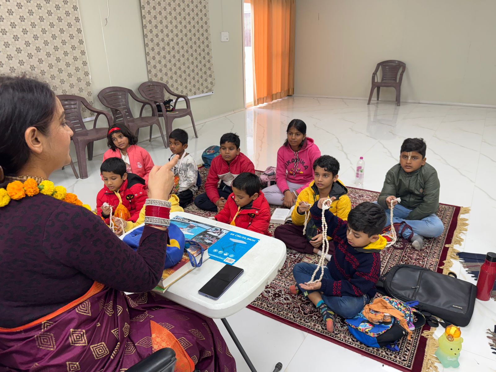 Children learned to chant the Hare Krishna Mahamantra in the Sanskarshala of ISKCON temple