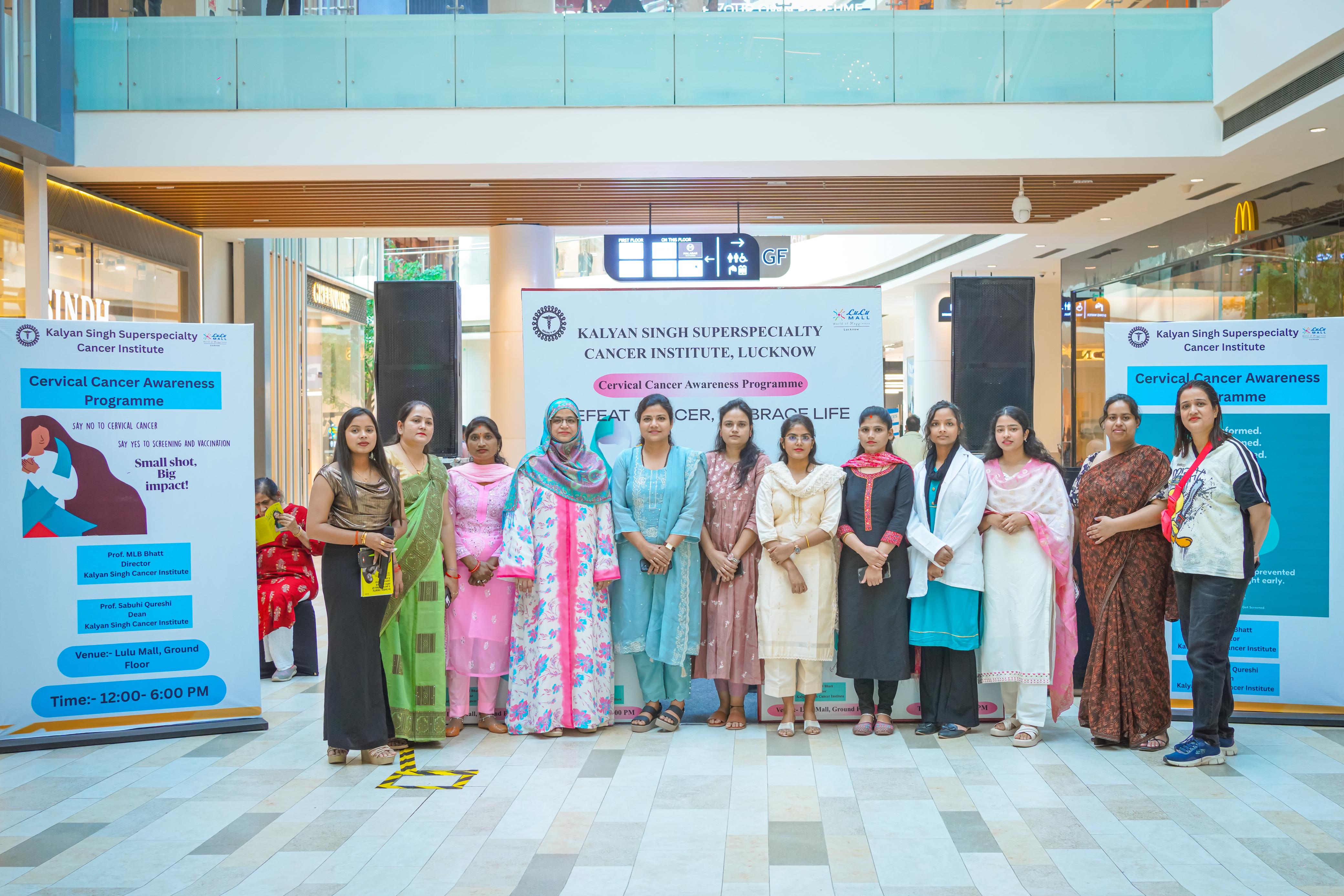 A cervical cancer awareness program was held at Lulu Mall in collaboration with Kalyan Singh Super Specialty Cancer Institute.