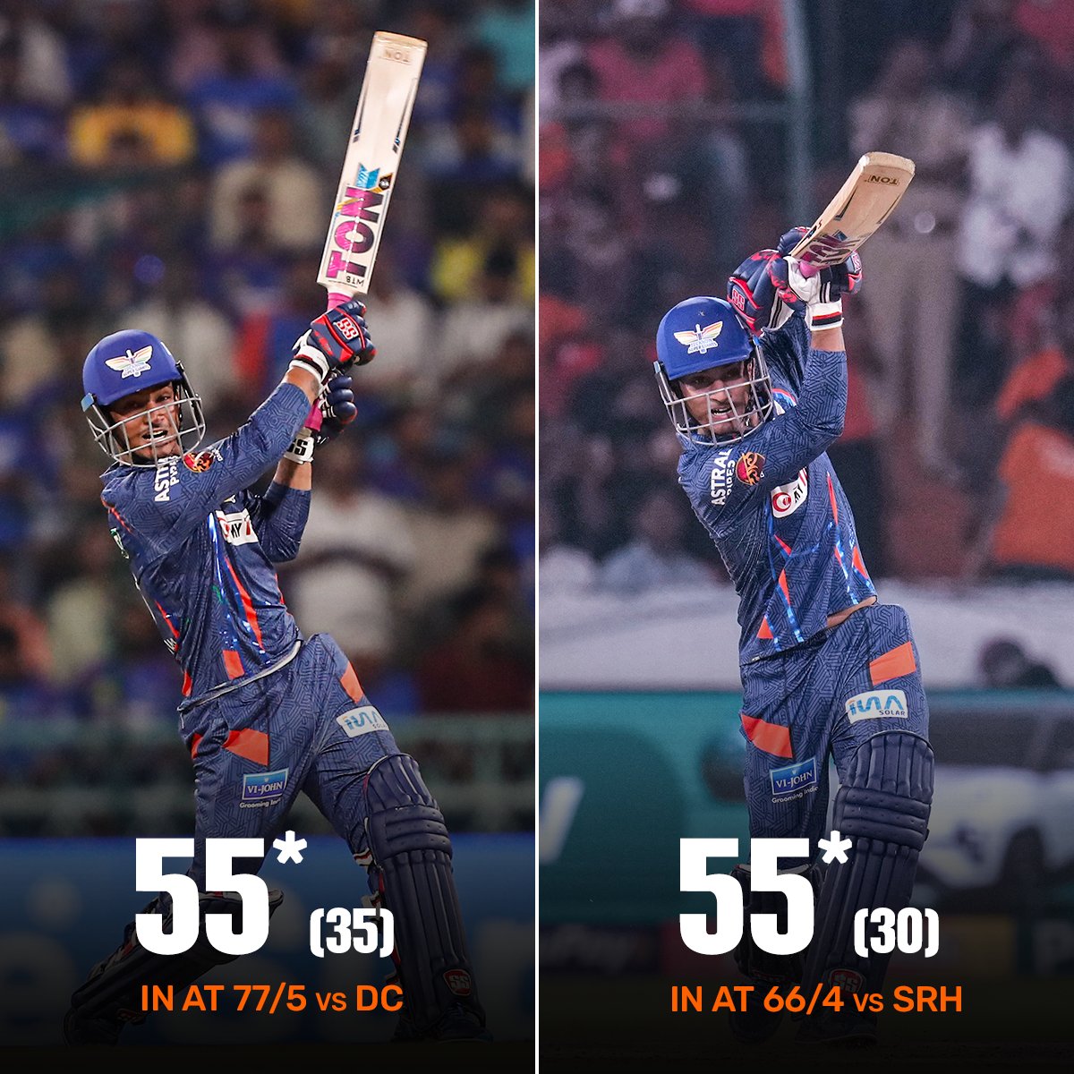  Ayush Badoni ने 30 बालो में 9 चौके की मदद से 55 रनों की नॉट आउट पारी खेली